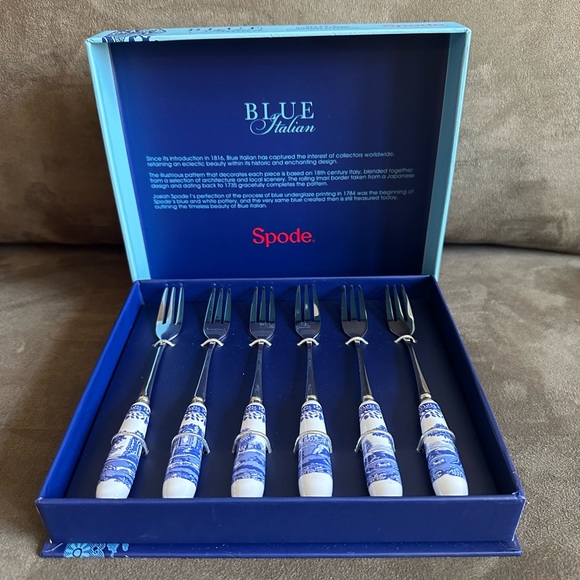 Spode Blue Italian Pastry Fork Set (6) - Picture 7 of 11